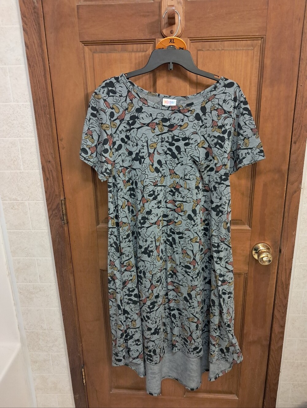 Women's  Gray Cartoon-Print Short Sleeve Dress Featuring Disney's Mickey Mouse